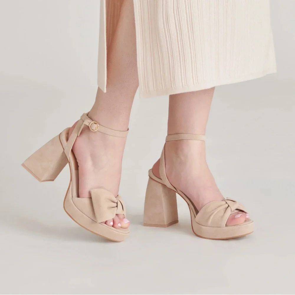 Dolce Vita Pacie Heels Camel Suede Bow Platform Sandals Size 8 $150 Retail